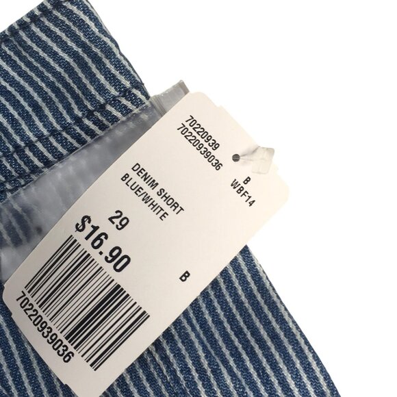 I Love H81 Denim Shorts Womens 29 Blue White Pinstripe Cuffed Roll Hem Pleated - Picture 3 of 13